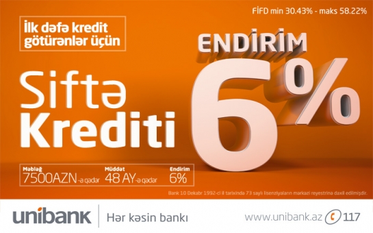 Unibank-dan sərfəli siftə krediti