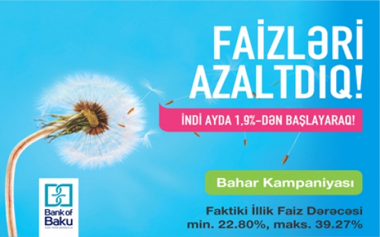“Bank of Baku”-dan Bahar kampaniyası: “Faizləri azaltdıq!”