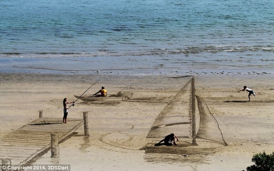 Artists create amazing 3D sand drawings - PHOTO