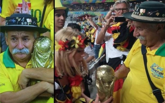 'Saddest man in Brazil' actually quite chipper, gives German fan trophy - VIDEO