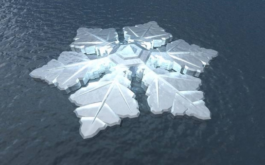 Floating glass snowflake hotel