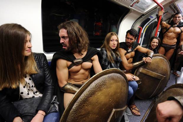 Army of angry Spartans startle commuters on the Tube - PHOTO