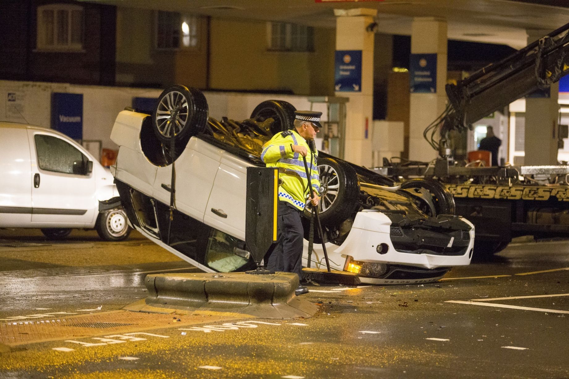 Amy Childs escapes unhurt after rolling her Range Rover onto its roof - PHOTO