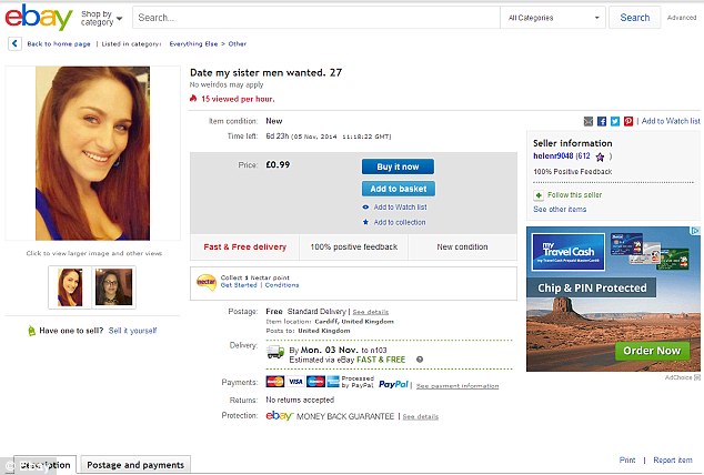 Brother puts his sister up for AUCTION on ebay - PHOTO