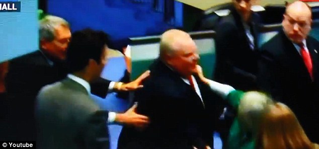 Toronto Mayor Rob Ford charges and runs over city councilor - PHOTO+VIDEO