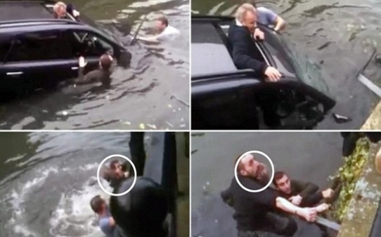 Dramatic rescue of elderly driver stuck in sinking car - VIDEO