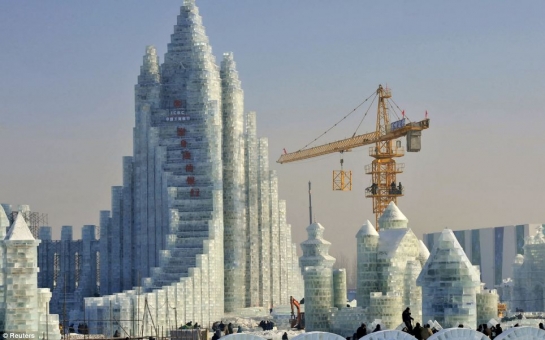 China's giant frozen castle built entirely from ICE - PHOTO