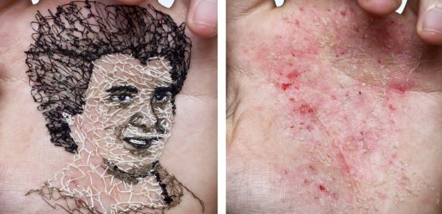 Artist sews loved ones into the palms of his hands - PHOTO