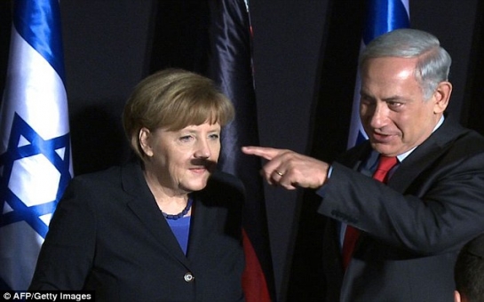 Picture of Benjamin Netanyahu casting 'Hitler mustache' shadow - VIDEO