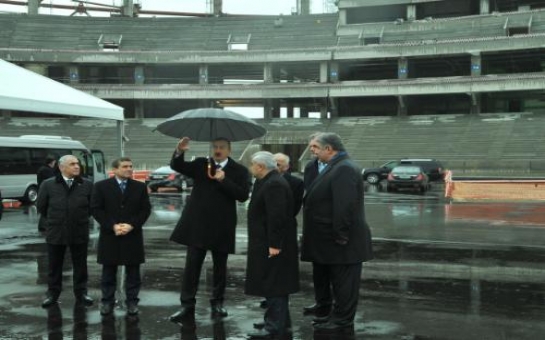 Aliyev visits Olympics Stadium under construction in Baku