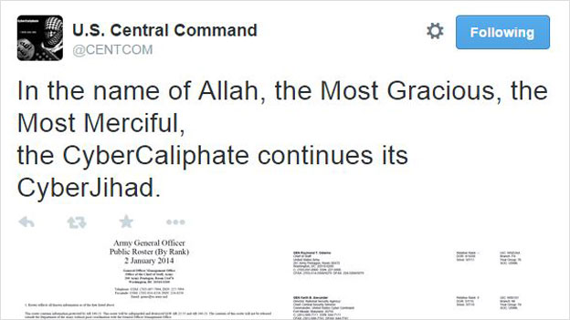 US Centcom Twitter account hacked by pro-IS group