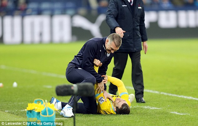 Leicester City boss Nigel Pearson puts his hands around the throat of Crystal Palace midfielder