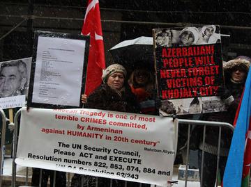 Azerbaijanis hold rally outside UN headquarters