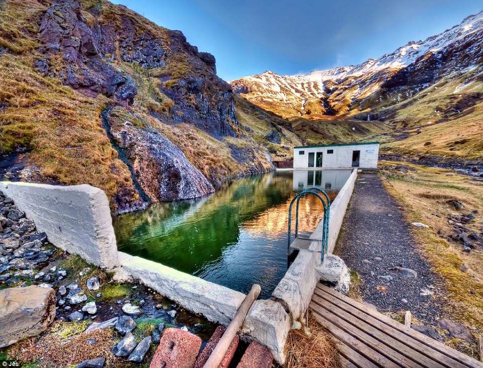 Incredible hidden pool nestled in the mountains of Iceland