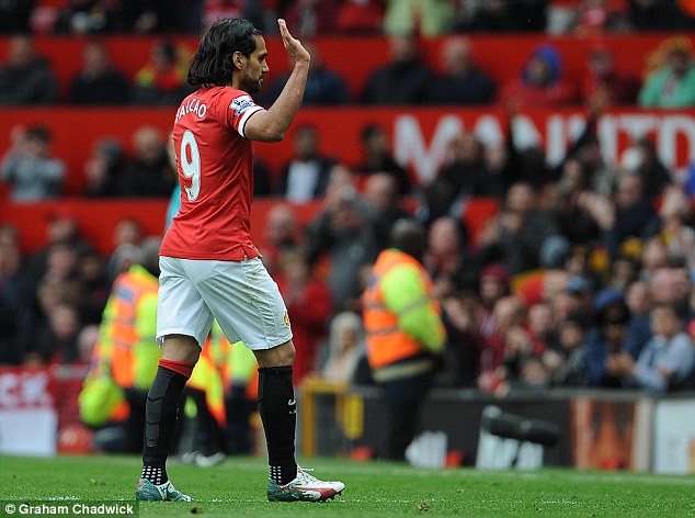 Radamel Falcao waves goodbye to Manchester United fans