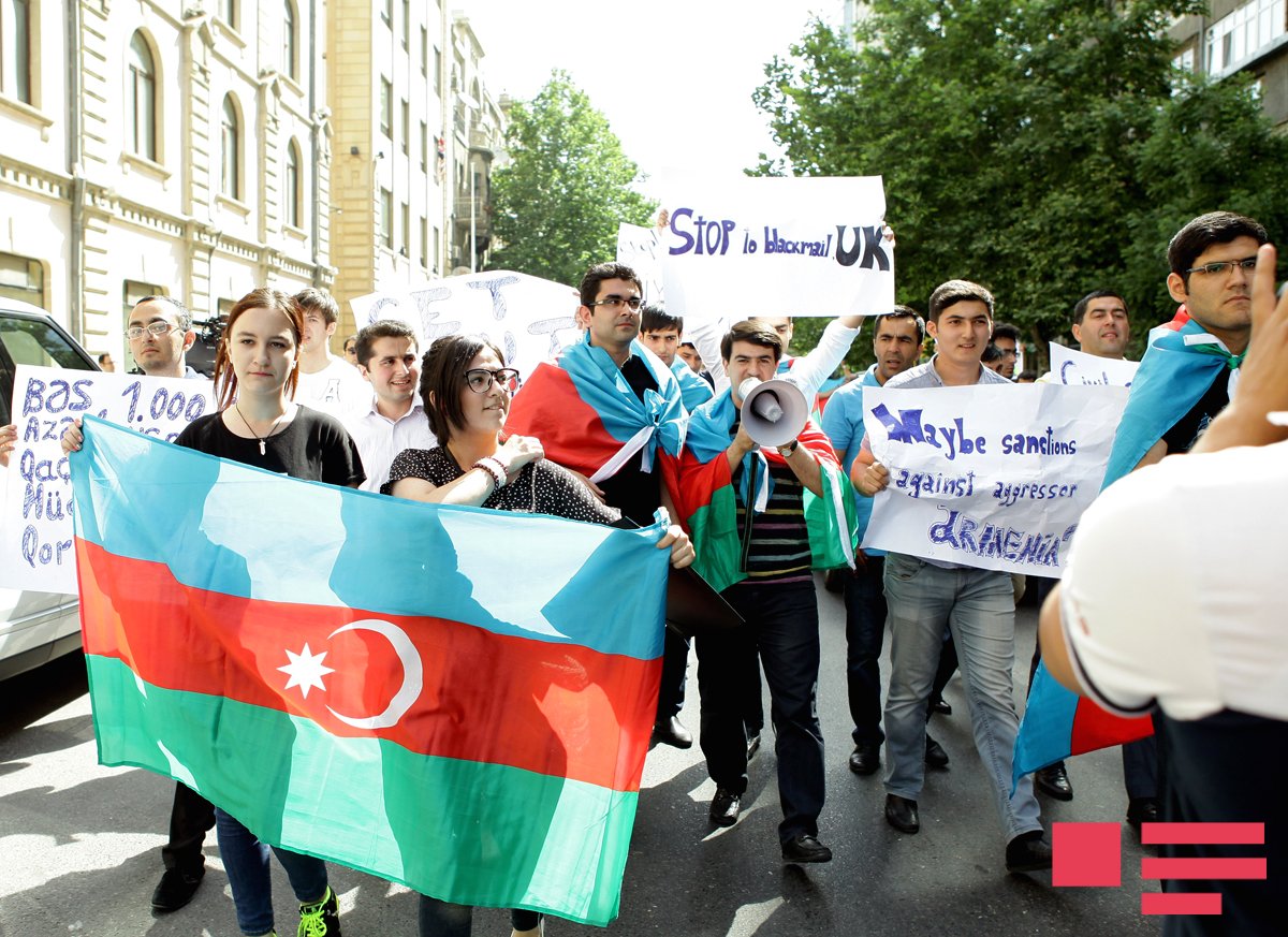 Azeri youth groups picket EU, UK embassies in Baku