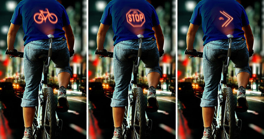 Device invented by Azeri designer projects signals on cyclists’ backs