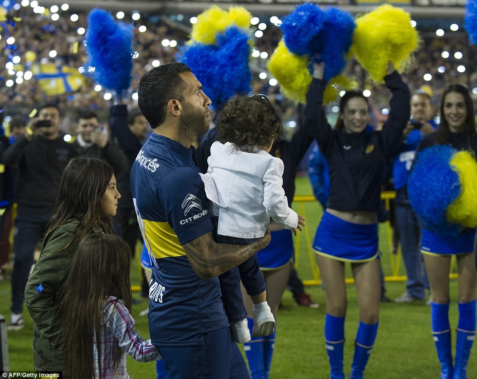 Tevez is paraded in front of 40,000 Boca fans and Diego Maradona