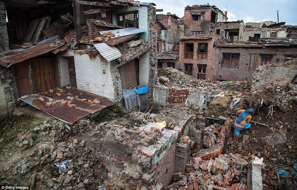 Landslides in a mountain area of Nepal bury