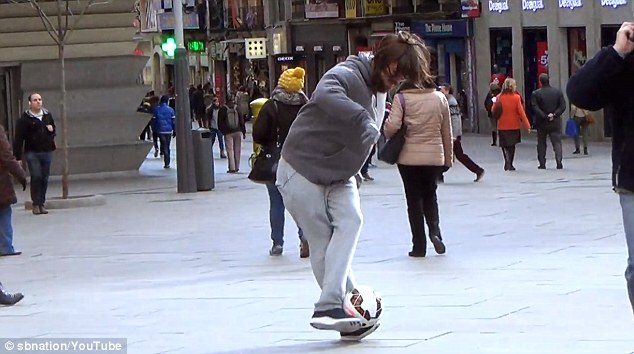 Cristiano Ronaldo disguised as bearded homeless man pulling freestyle tricks