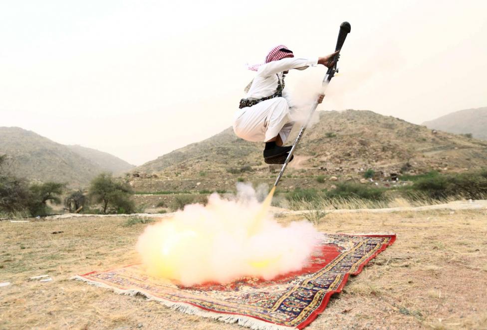 The Saudi tradition of firing rifles at one's own feet in celebration