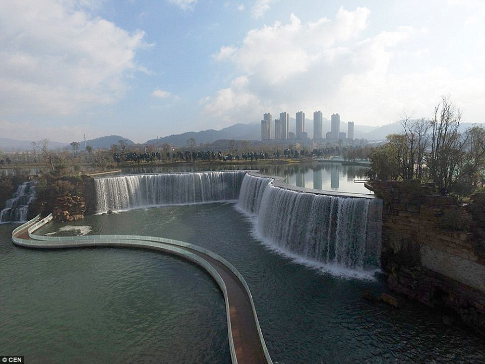 China unveils its new man-made WATERFALL