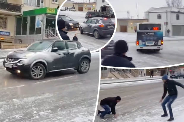 Cars, buses and trucks find out exactly why you don't drive on black ice