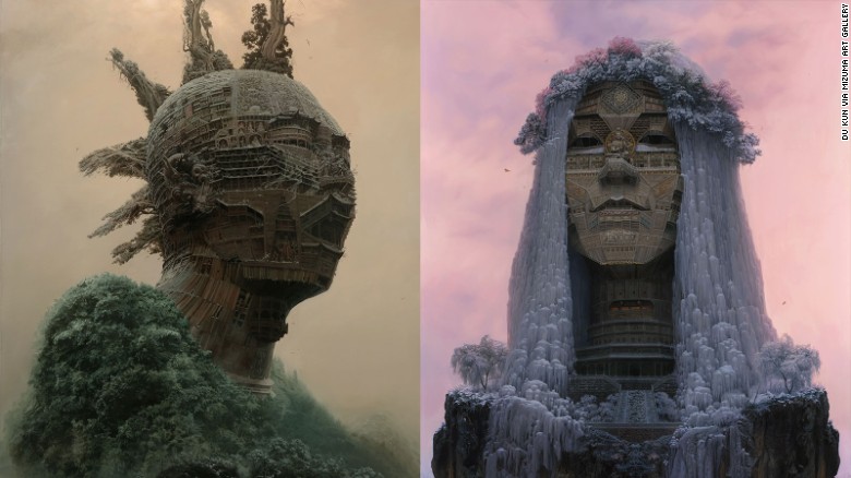 Artist depicts Chinese rock stars as colossal mountain temples