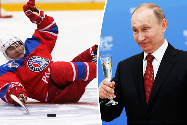 Vladimir Putin leads ice hockey team to win with heroic goal after taking a tumble