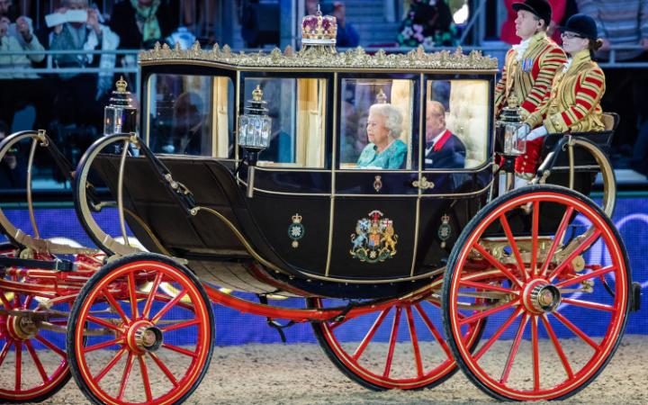 Azerbaijan is represented by acrobatic horse-riders at the Queen's 90th birthday celebrations