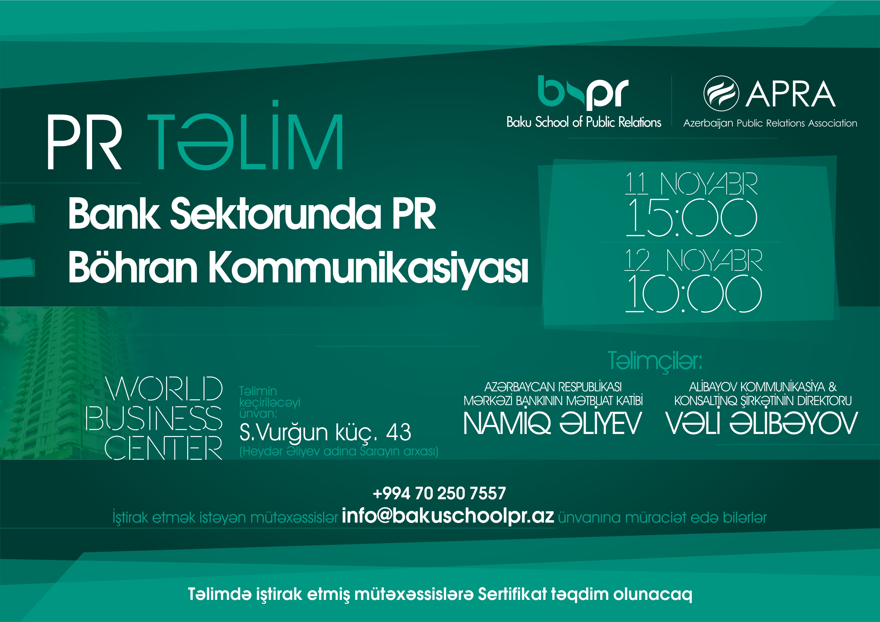 Trainings on “PR for banks” and “Crisis communications” to take place in Baku