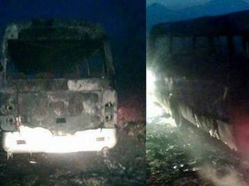 Bus, carrying soldiers to occupied Karabakh, destroyed by fire