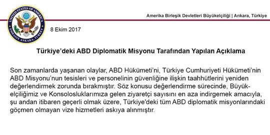 США приостановили выдачу виз гражданам Турции