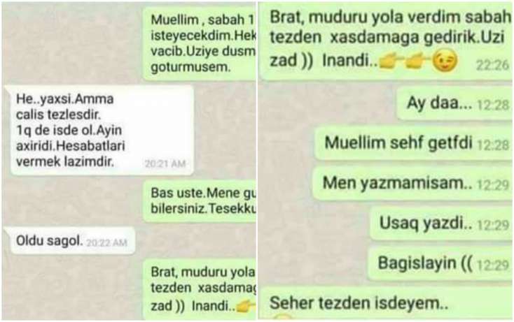 Müdirlə işçinin “WhatsApp” yazışması yayıldı - FOTO