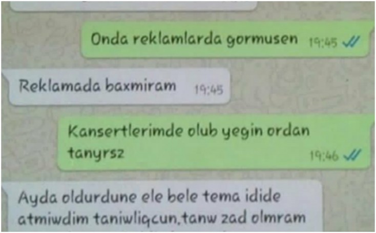 Azərbaycanlı aktrisanın “WhatsApp” yazışması yayıldı - FOTOLAR