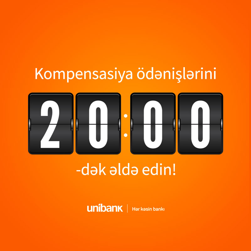 Unibank filiallarının xidmət vaxtı uzadıldı: müştərilər kompensasiyalarını saat 20.00-dək ala biləcəklər