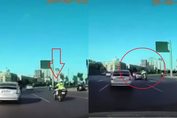 Polis motosikletlə qəzaya düşüb - VİDEO