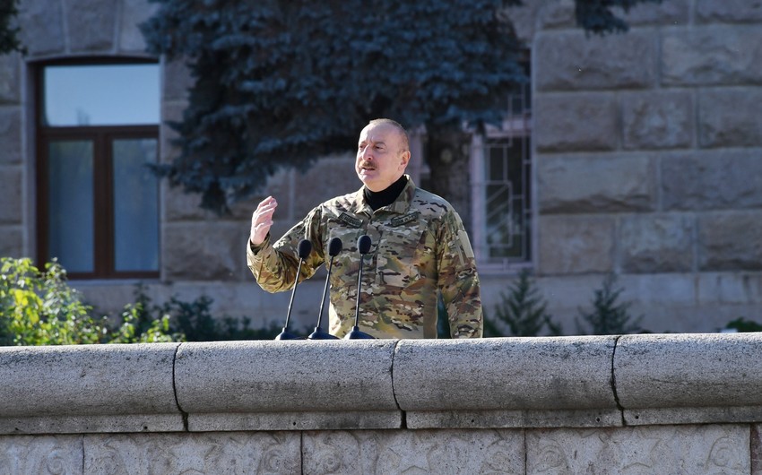 Xalqıma söz vermişdim ki, gün gələcək Azərbaycan Bayrağı işğal altında olan bütün torpaqlarda qaldırılacaq və bu gün gəldi - İlham Əliyev