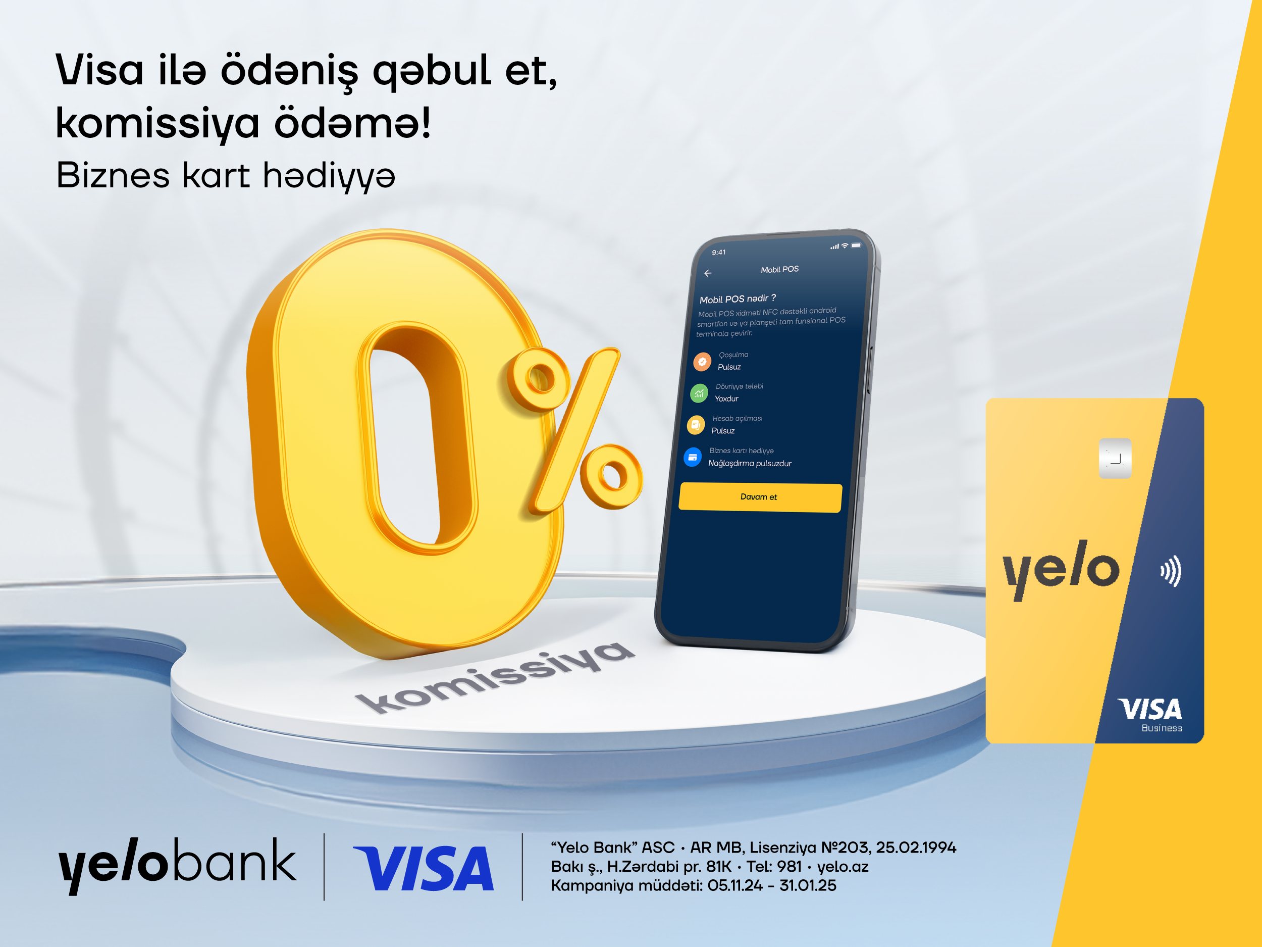 Receive Visa payments commission-free with Yelo Mobile POS!