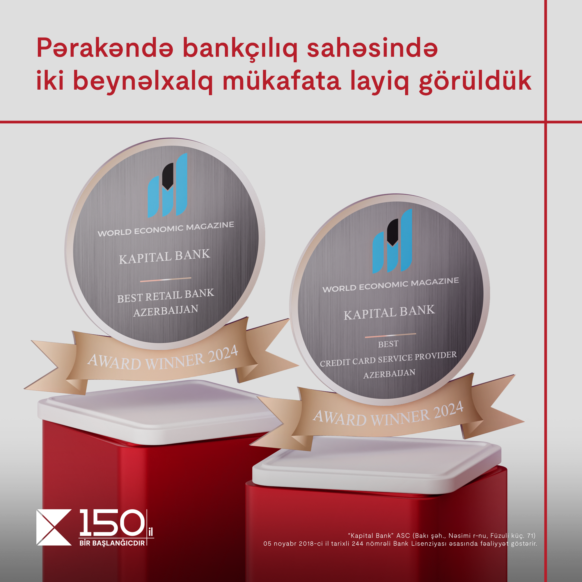 Kapital Bank pərakəndə bankçılıq sahəsində iki beynəlxalq mükafata layiq görüldü