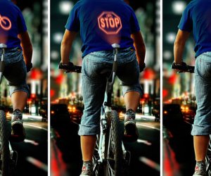 Device invented by Azeri designer projects signals on cyclists’ backs