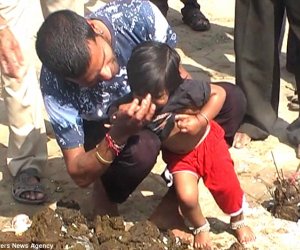 Parents roll children and babies in COW MANURE