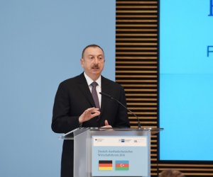 İlham Əliyev Azərbaycan-Almaniya İqtisadi Forumunun açılışında iştirak etdi - Fotolar