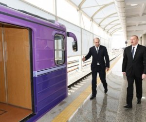 President Ilham Aliyev at Baku metro - PHOTO