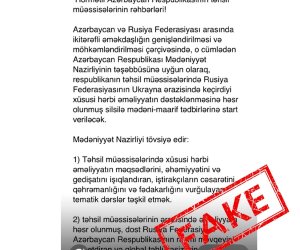 Mədəniyyət Nazirliyinin Rusiya ilə əməkdaşlığına dair saxta sənəd yayılıb