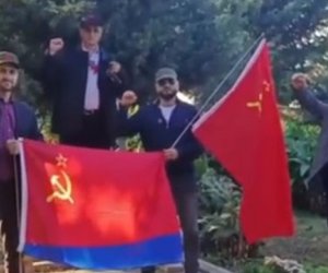 Bakıda SSRİ bayraqları ilə yürüşə cəhd edən qrup saxlanılıb