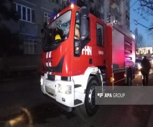 Gəncədə doqquzmərtəbəli binada yanğın olub