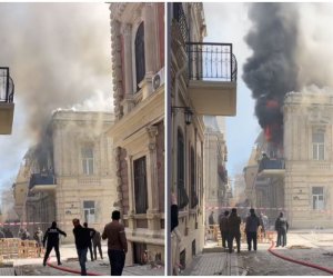 Bakının mərkəzində binada yanğın başlayıb