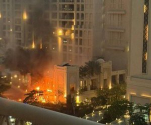 Dubayda Fairmont The Palm yaxınlığına raket düşüb - Güclü yanğın baş verib