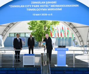 Prezident Zəngilan şəhərində sakinlərlə görüşüb, "Zangilan City Park Hotel"in təməlini qoyub